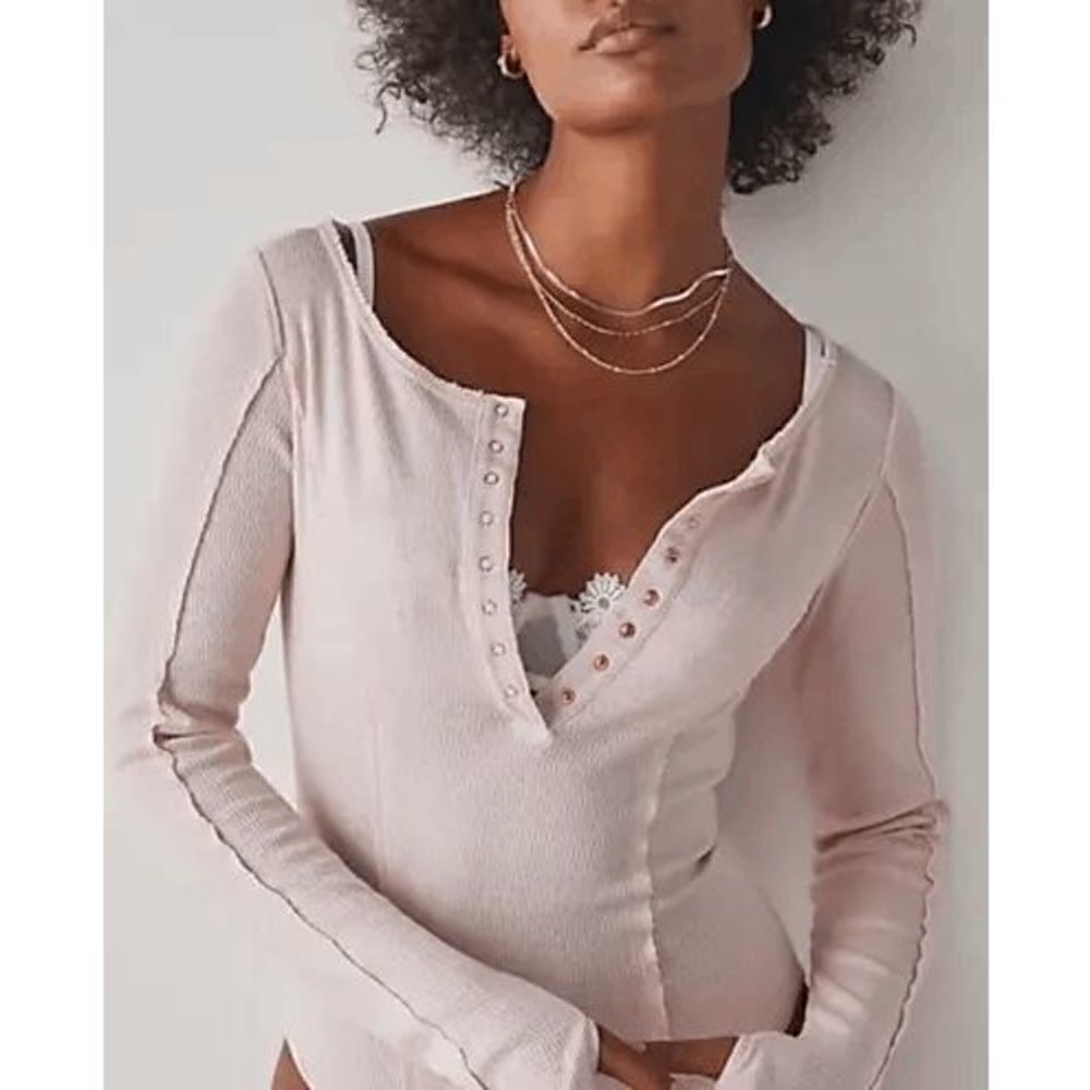 Free People Pink Nectar Sloane Henley Long Sleeve Bodysuit, XS - Picture 8 of 9